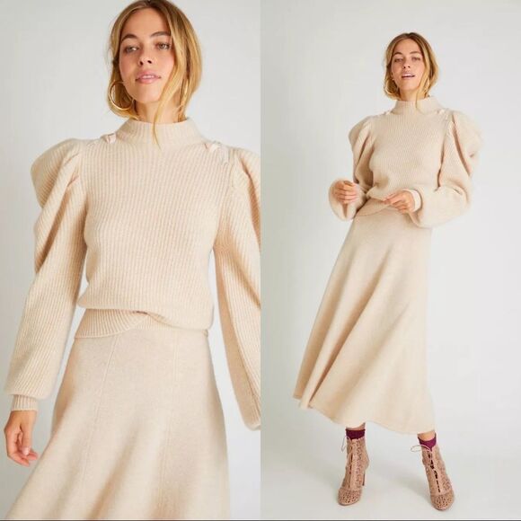 LoveShackFancy Potter 100% Cashmere Pullover - Oatmeal Size L - Picture 6 of 12